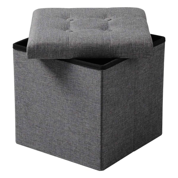 Rootz Opbevaringsskammel - Siddebænk - Osmannisk - Fodstøtte - Opbevaringsboks - Foldbart sæde - Opbevaringskube - Mørkegrå - 37,5x38x37,5 cm