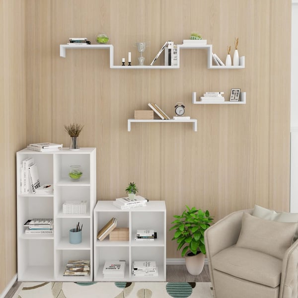 Rootz væghylde - U-formet afsats - Flydende bogreol - Displaystativ - Opbevaringsholder - Monterbart stativ - Hvid - 26,0 x 8,7 x 8,2 tommer