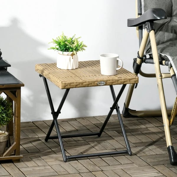 Rootz Havebord - Polyrattan Balkonbord - Sammenklappeligt - Stålstel - Let at rengøre - Polyrattan - Naturlig - 40x40x40 cm