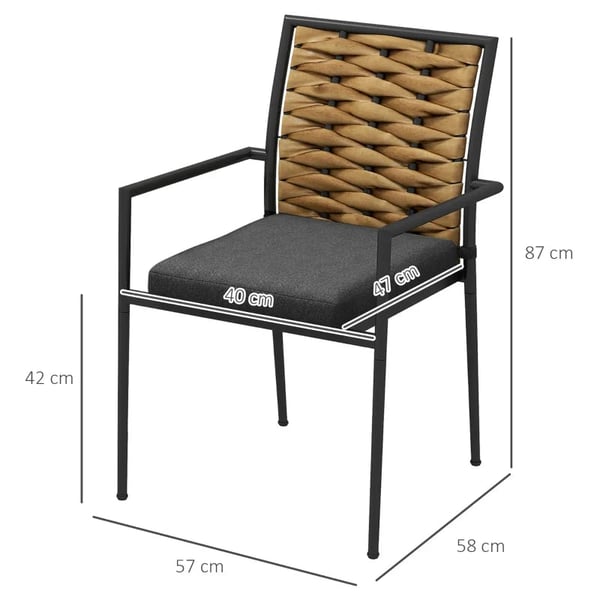 Rootz Havestole - Udendørsstole - Terrassestole - Sædehynder - Vejrbestandig - Moderne Design - PE Rattan - Polyester - Sort - 57 X 58 X 87cm