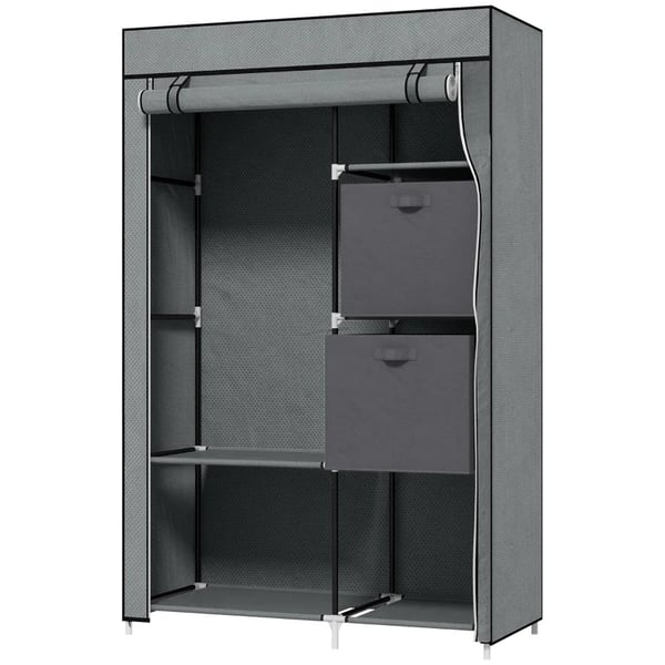 Rootz Stofskab - Stofskab - Sammenfoldeligt skab - 6 hylder - 1 Tøjstang - Skab - Grå - 102 x 42,5 x 162,5 cm