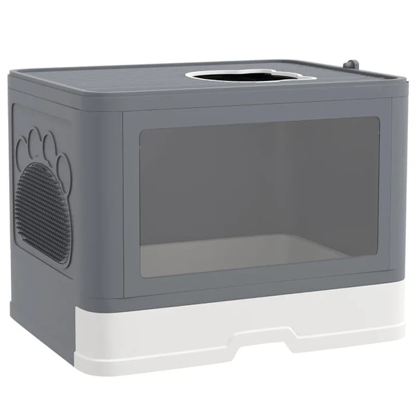 Rootz Cat kattebakke - Dæksel - Skovl - 2 udgange - Kat op til 4 kg - Udtræksskuffe - Plastik - Grå - Hvid - 48,5 X 38 X 36,5 Cm
