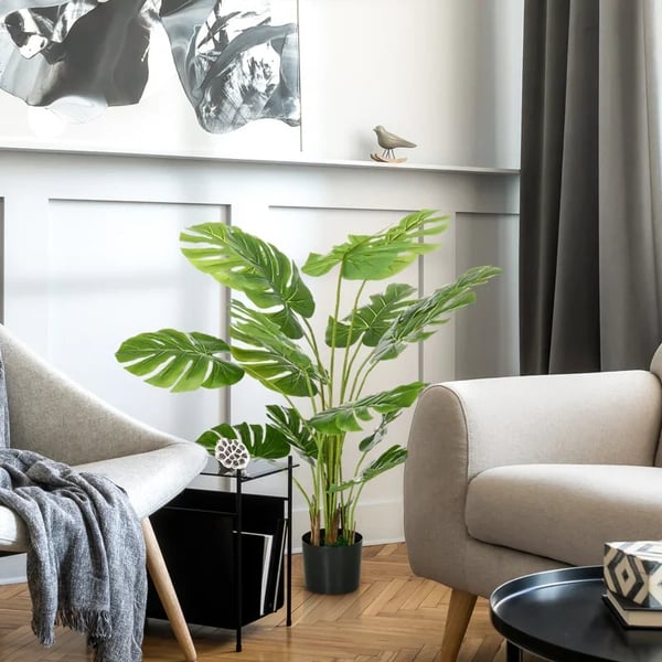 Rootz kunstig plante - realistisk kunstig plante - Monstera Deliciosa - 1 plantekasse og cementjord - Grøn - 17,5 cm x 17,5 cm x 120 cm