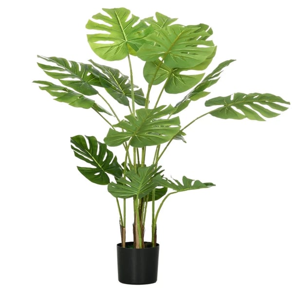 Rootz kunstig plante - realistisk kunstig plante - Monstera Deliciosa - 1 plantekasse og cementjord - Grøn - 17,5 cm x 17,5 cm x 120 cm