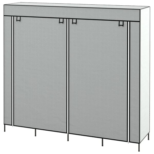 Rootz Garderobe - Stofskab - Låger - 2 tøjstænger - 10 rum - Vilesstoff - Stål - Grå - 166L x 42,5W x 169,5H cm