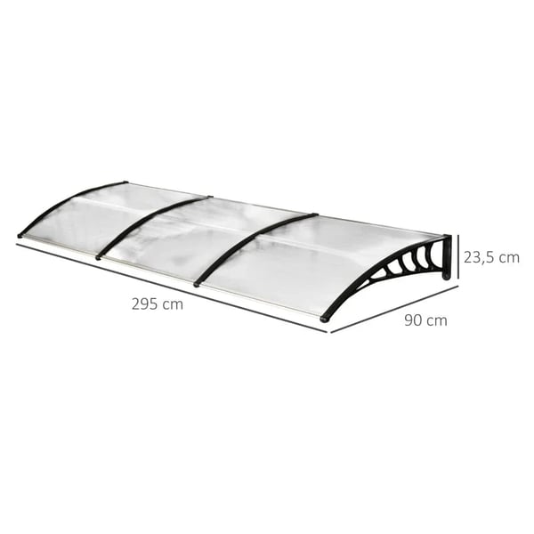 Rootz Canopy - Sol- og regnbeskyttelse - Markise til døre - Inklusiv vægbeslag - Polycarbonat - Aluminiumslegering - Hvid - 295x90 cm