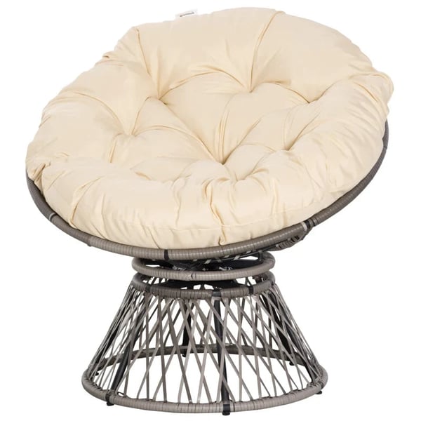 Rootz Papasan stol - kurvestol - sædehynde - kunstig - rotting drejestol - metalstel - beige - 87 x 97 x 86 cm