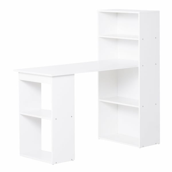 Rootz Desk Kontorbord - Computerbord - 2 hylder - Pladsbesparende design - 5 hylder - Spånplade - Hvid - 120 Cm X 55 Cm X 120 Cm