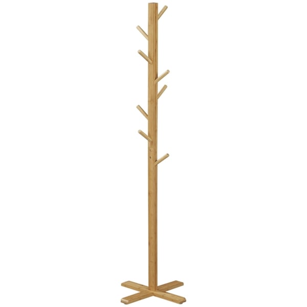Rootz-naulakko - Hattuteline - Vaateteline - 8 koukkua - Bambu - Luonnollinen - 49,5 cm x 49,5 cm x 178 cm