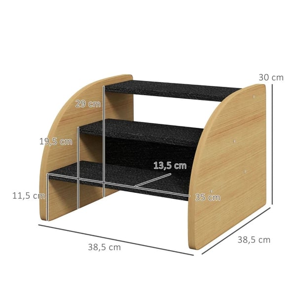 Rootz Pet Stairs - Hunde Trapper - 3 Trin - Lille Hund - Spånplade - Tæppestof - Eg + Sort - 38,5 cm x 38,5 cm x 30 cm