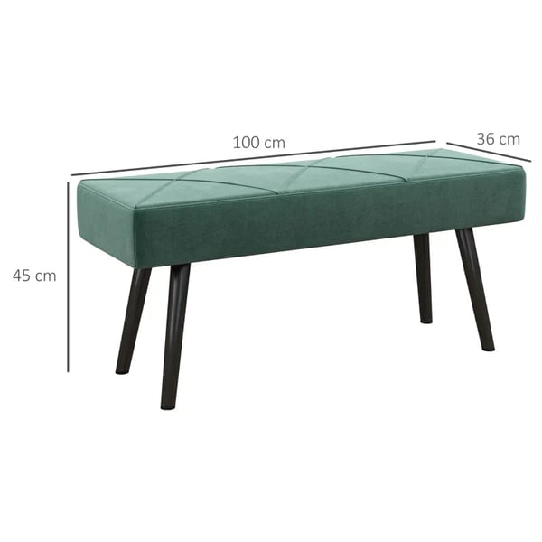 Rootz Skobænk - Bænk polstret - Bænk Sengebænk - Vindueskarm - Fløjl - Skumstål - Grøn - 100L x 36W x 45H cm