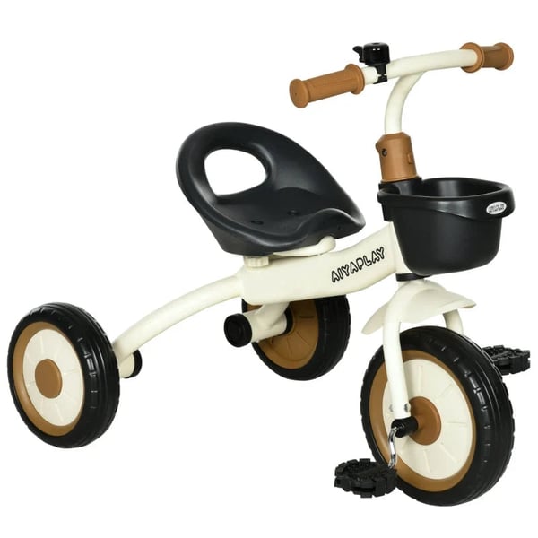 Rootz trehjulet cykel til børn - 2-5 år - Højdejusterbart sæde - Klokke - Cykelkurv - Metalstel - Hvid - 70,5 cm x 50 cm x 58 cm