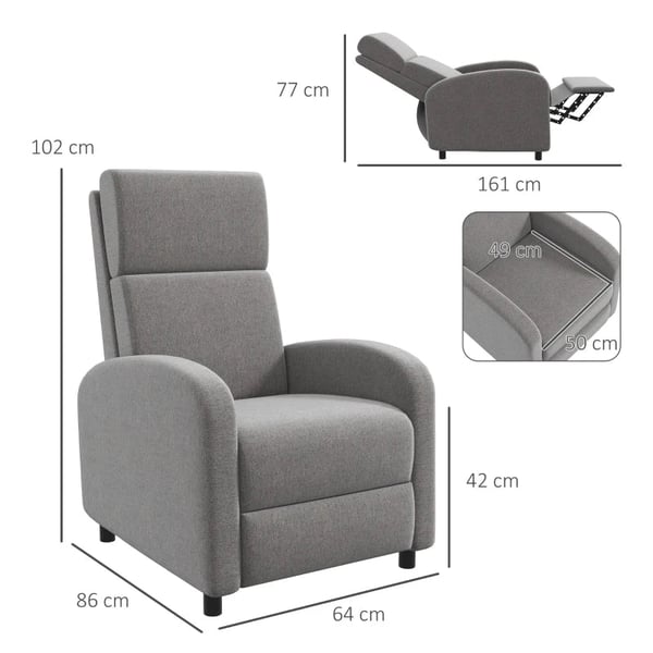 Rootz Tv Lænestol - Fold-out Fodstøtte - Hvile Tv Stol - Kan vippes op til 160° - Relax Chair - Blødt stof - Højdensitetslomme - Stue - Flerlagsbræt -