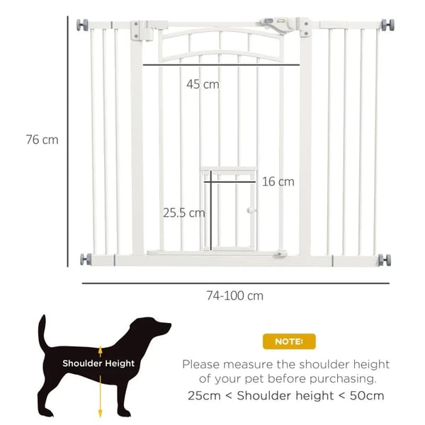 Rootz Dog Gate - Trappeport - Automatisk lukning - Justeringsskrue - Enhåndsbetjening - Sikkerhedslåge - Rund dobbeltsidet tape - Stål-PA - Hvid - 100
