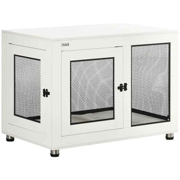 Rootz Hundekasse med blød måtte - Hundebur - 2 døre - Låsbar - Stål - Hvid - 94 x 60 x 71,5 cm