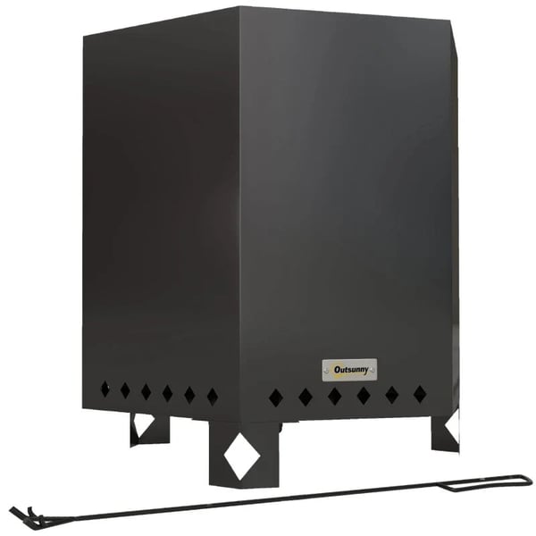 Rootz Fire Bowls - Inklusiv poker - Fire Barrel - Robust konstruktion - Rustfrit stål - Sort - 45L x 38,8W x 46,5H cm