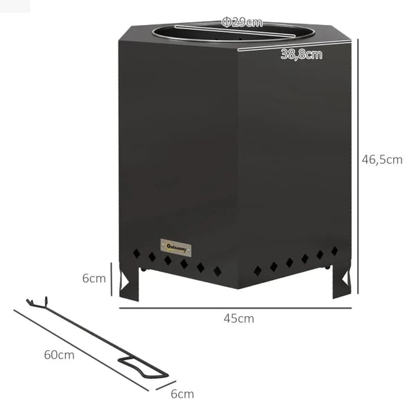 Rootz Fire Bowls - Inklusiv poker - Fire Barrel - Robust konstruktion - Rustfrit stål - Sort - 45L x 38,8W x 46,5H cm