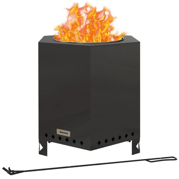 Rootz Fire Bowls - Inklusiv poker - Fire Barrel - Robust konstruktion - Rustfrit stål - Sort - 45L x 38,8W x 46,5H cm