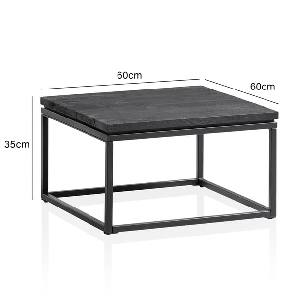 Rootz Modern Design Sofabord - Firkantet bord - Håndlavet - Mangotræ - Sort - Unik - Anti-Slip Nubs - 60cm x 60cm x 35cm