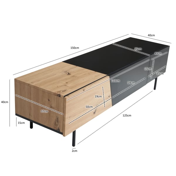 Rootz Modern Design TV Underskab - Lowboard - Eg Dekoration - Rektangulær opbevaring - Rummelig hylde - 150 cm x 40 cm x 40 cm
