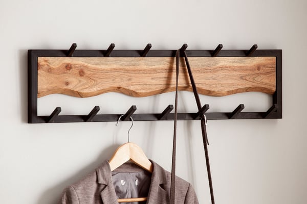 Rootz Modern Design Vægmonteret knagerække - Garderobe - Robuste kroge - Håndlavet - Akacietræ - 80 cm x 20 cm x 8 cm