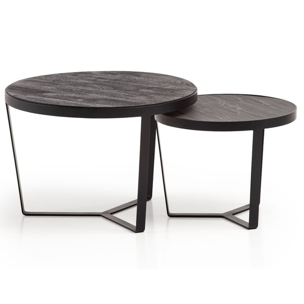 Rootz 2-delt sofaborde - Moderne design - Runde borde - Naturligt trækorn - Elegant stenlook - Håndlavet - Pladsbesparende - Gulvbeskyttere - Akacietr