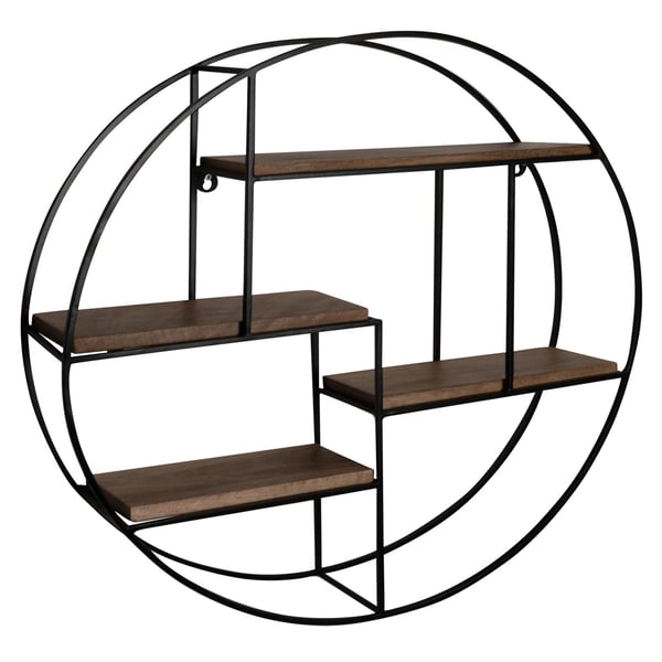 Rootz Modern Industrial Style Væghylde - Massivt træ - Metal - Fire hylder - Håndlavet - Unikt stykke - 70 cm x 70 cm x 18 cm - Varm mørkebrun - Sort
