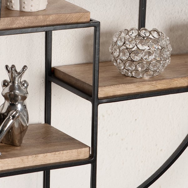 Rootz Modern Industrial Style Væghylde - Massivt træ - Metal - Fire hylder - Håndlavet - Unikt stykke - 70 cm x 70 cm x 18 cm - Varm mørkebrun - Sort