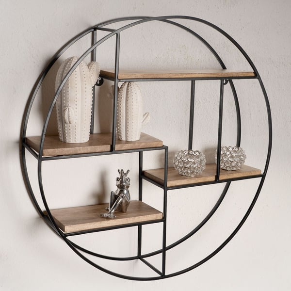 Rootz Modern Industrial Style Væghylde - Massivt træ - Metal - Fire hylder - Håndlavet - Unikt stykke - 70 cm x 70 cm x 18 cm - Varm mørkebrun - Sort