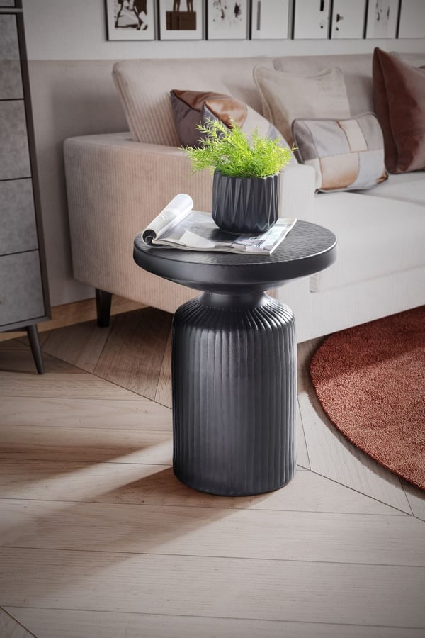 Rootz Modern Design Sidebord - Rundt bord - Elegant Lamellook - Håndlavet - Pulverlakeret aluminium - 40cm x 40cm x 50cm