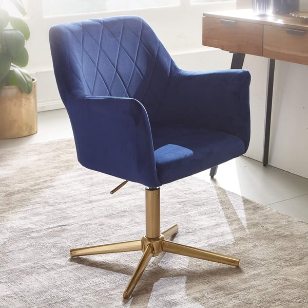 Rootz drejestol - Skrivebordsstol - Fløjlsbetræk - Polstrede armlæn - 360° rotation - Guldramme - 80-97cm x 55cm x 55cm