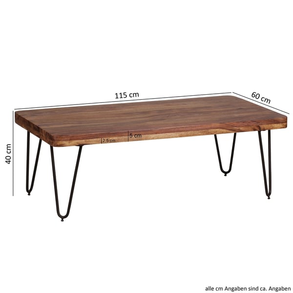 Rootz Modern Sofabord - Rektangulært bord - Sheesham Wood - Metalben - Imponerende korn - Varm atmosfære - Håndlavet - 115cm x 40cm x 60cm