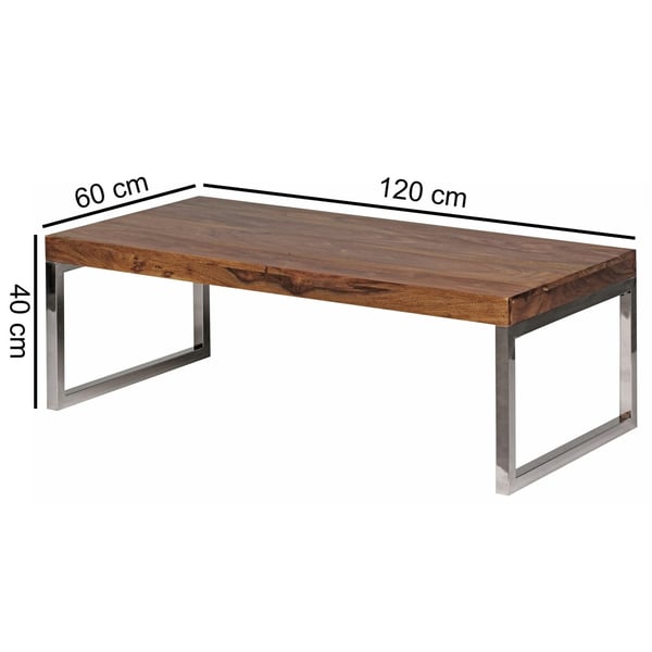 Rootz Solid Wood Sofabord - Stuebord - Træbord - Sheesham Wood - Elegante kromfødder - Unikke trækorn - Rektangulær form - 120cm x 40cm x 60cm