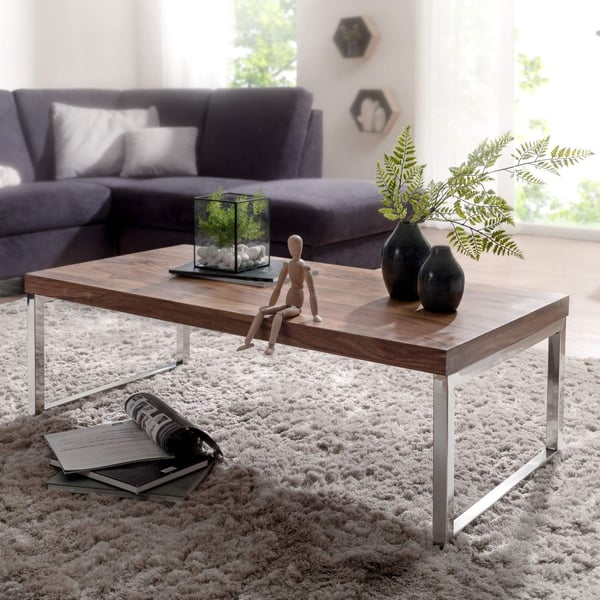 Rootz Solid Wood Sofabord - Stuebord - Træbord - Sheesham Wood - Elegante kromfødder - Unikke trækorn - Rektangulær form - 120cm x 40cm x 60cm