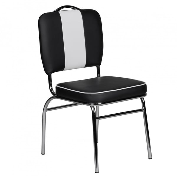 Rootz Retro -ruokailutuoli - Vintage Design - Kontrastiset saumat - Mukava pehmuste - Valkoinen raita - Kaarevat jalat - 90 cm x 47 cm x 45 cm - Musta