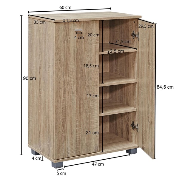 Rootzin moderni kenkäkaappi - Säilytysjärjestelmä - Sonoma Oak - Tilaa säästävä - 60 cm x 90 cm x 35 cm - Tyylikkäät kahvat - 4 lokeroa - Helppo koota