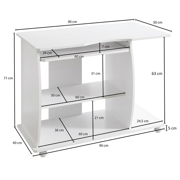 Rootz moderne computerbord med pc-hylde - Tidløst design - Opbevaringsmuligheder - Afrundede 3D-hjørner - 90 cm x 71 cm x 50 cm