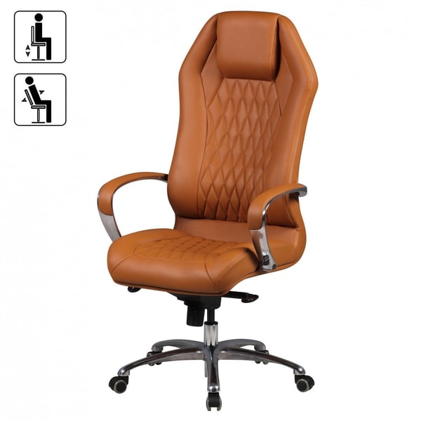 Rootz Executive Chair - Ægte læder - Aluminiumsarmlæn - Ergonomisk design - Karamelfarve - 126-136cm x 70cm x 70cm