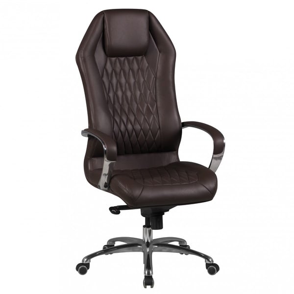 Rootz Executive Chair - Diamantdesign - Ægte læder - Aluminiumsarmlæn - Ergonomisk - Åndbar - Brun/sølv - 126-136cm x 67cm x 45cm