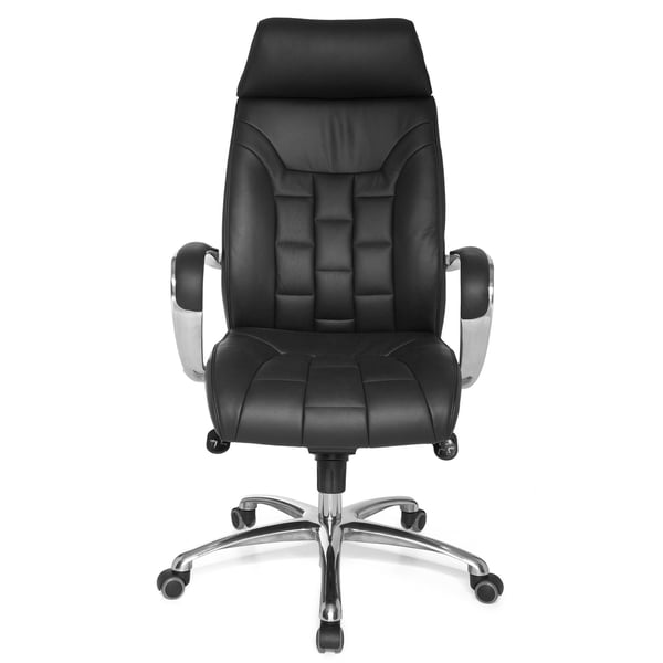 Rootz XXL Executive Chair - Kontorstol - Ægte læder - Højt ryglæn - Lændestøtte - Aluminiumsarmlæn - Krombund - 120 kg Kapacitet - 8 timers siddetid -
