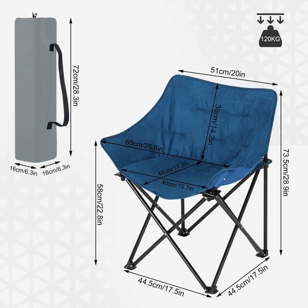 Rootz Folding Camping Stol - Bærbar Stol - Udendørs siddepladser - Komfortabel polstring - Holdbart design - Nem transport - 63 cm x 73,5 cm x 44,5 cm
