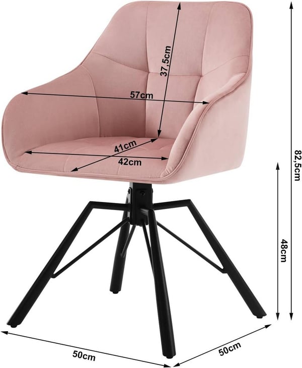 Rootz drejelig spisestuestol - Roterende stol - Fløjlskontorstol - Ergonomisk design - Komfortabelt bredt sæde - Robust metalstel - 58,5 cm x 82,5 cm