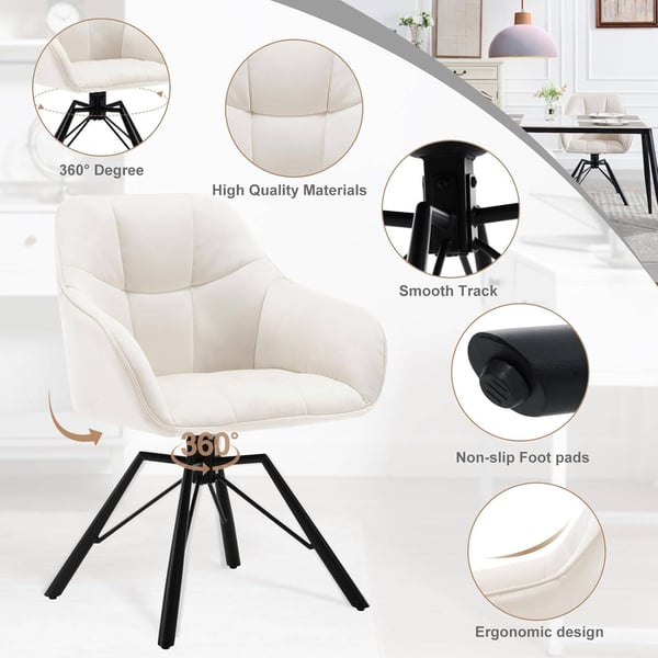 Rootz drejelig spisestuestol - Roterende stol - Fløjlskontorstol - Ergonomisk design - Komfortabel siddeplads - Holdbar bygning - 58,5 cm x 82,5 cm x