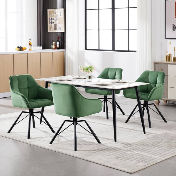 Rootz drejelig spisestuestol - Roterende stol - Fløjlssæde - Ergonomisk design - 360° drejelig - Robust metalbund - 58,5 cm x 82,5 cm x 54,5 cm