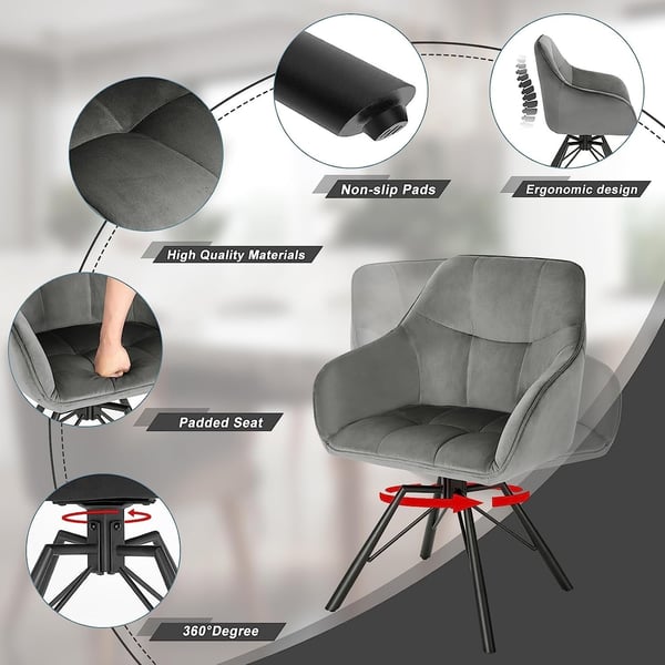 Rootz drejelig spisestuestol - Roterende stol - Fløjlspolstret stol - Ergonomisk design - Komfortable siddepladser - Holdbar bygning - 58,5 cm x 82,5