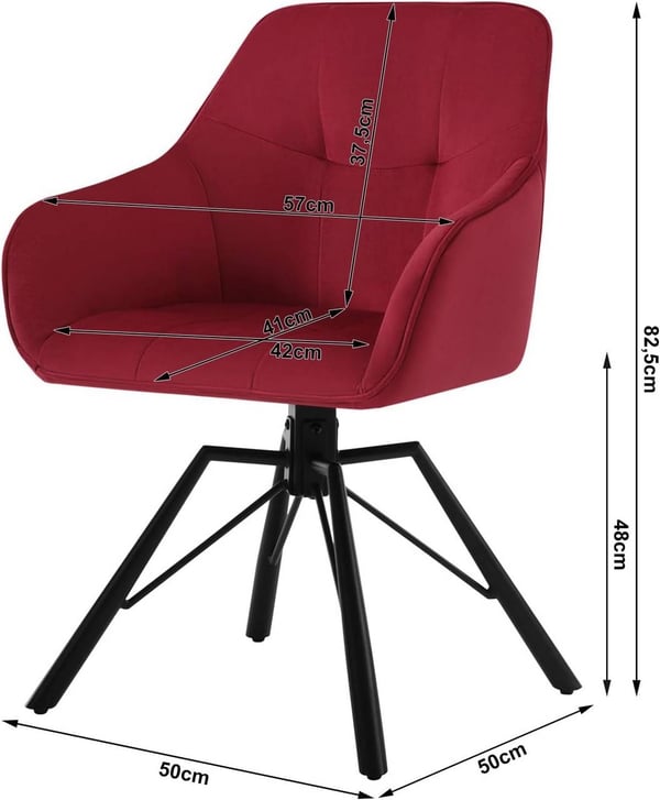 Rootz drejelig spisestuestol - Roterende stol - Fløjlskontorstol - Ergonomisk design - Komfortabelt bredt sæde - Holdbar konstruktion - 58,5 cm x 82,5