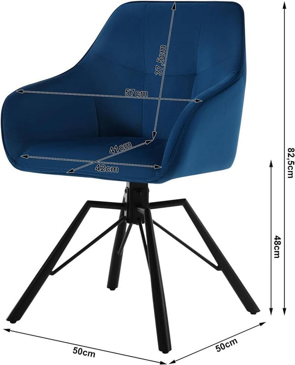 Rootz drejelig spisestuestol - Roterende stol - Fløjlskontorstol - Ergonomisk design - Komfortable siddepladser - Holdbart stel - 58,5 cm x 82,5 cm x