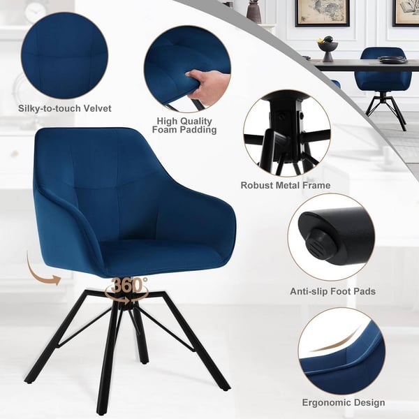 Rootz drejelig spisestuestol - Roterende stol - Fløjlspolstret stol - Ergonomisk design - Nem montering - Holdbart metalstel - 58,5 cm x 82,5 cm x 54,