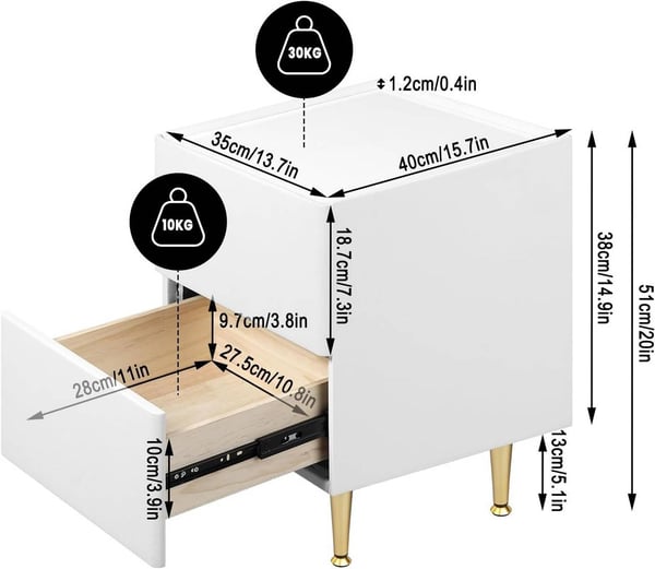 Rootz Modern Sengebord - Natbord - Sidebord - Rigelig opbevaring - Holdbart design - Beskyttende funktioner - 35 cm x 51 cm x 40 cm