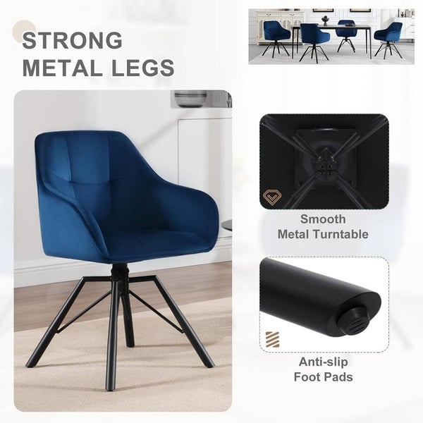 Rootz drejelig spisestuestol - Roterende stol - Fløjlskontorstol - Ergonomisk design - Komfortable siddepladser - Holdbar konstruktion - 58,5 cm x 82,